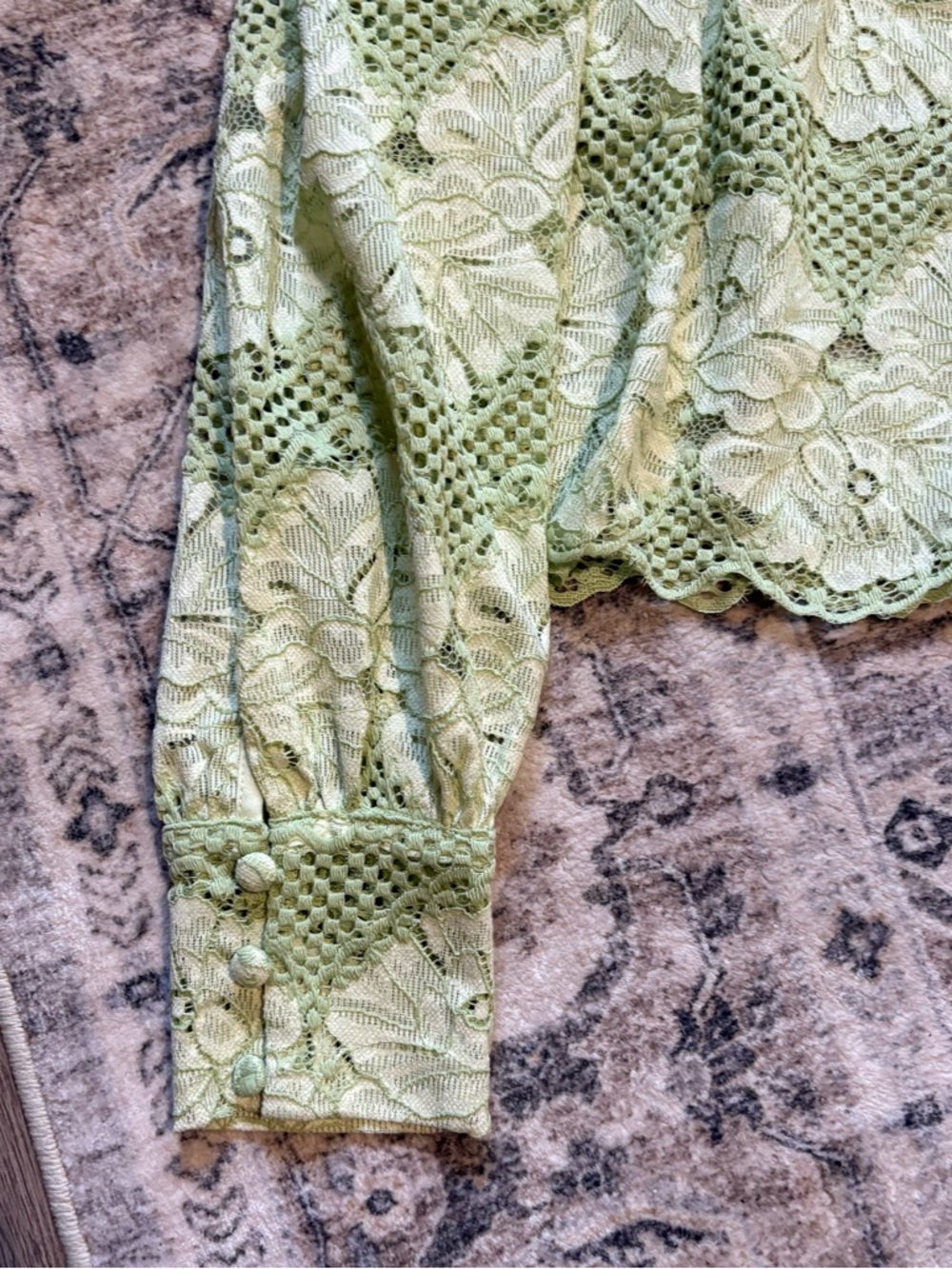 Anthropologie Dolan Left Coast Lace
Blouse Green Mock Neck Bishop Sleeve Top S - Picture 4 of 12